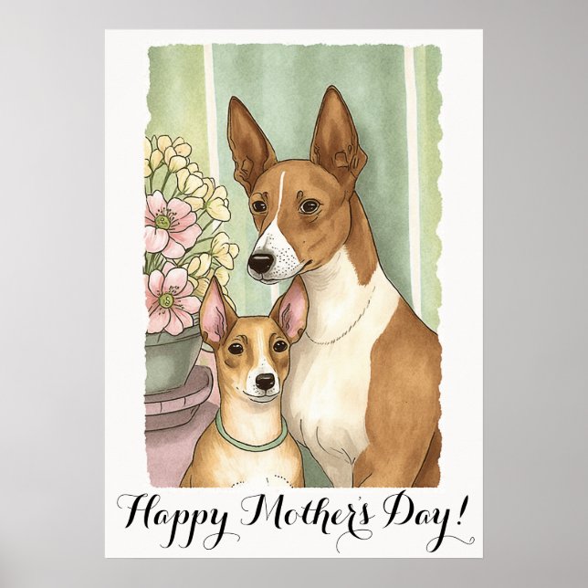 Mors dag Cute Basenji Hund Mamma Poster (Framsidan)