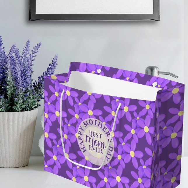 Mors dag Cute Lila blommor Large Gift Bag (Happy Mother's Day to the Best Mom Ever!)