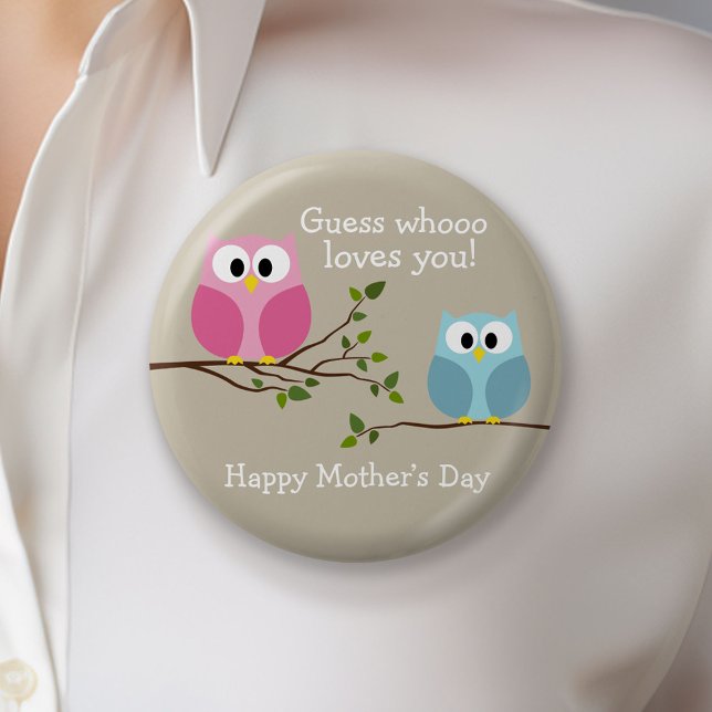 Mors dag - Cute Uggla - kärlek du Knapp (Custom Button)