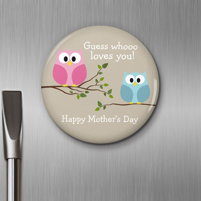 Mors dag - Cute Uggla - kärlek du Magnet (Personalized Fridge Magnet - Add Custom Text)