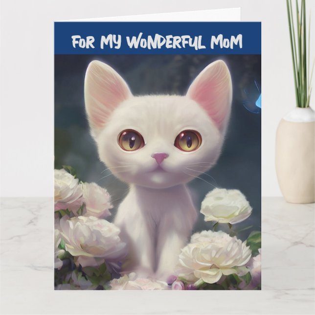 MORS DAG CUTE WHITE CAT-GREETKORT KORT (Framsida)