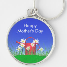 Mors dag Daisy och vattendjur Rund Silverfärgad Nyckelring