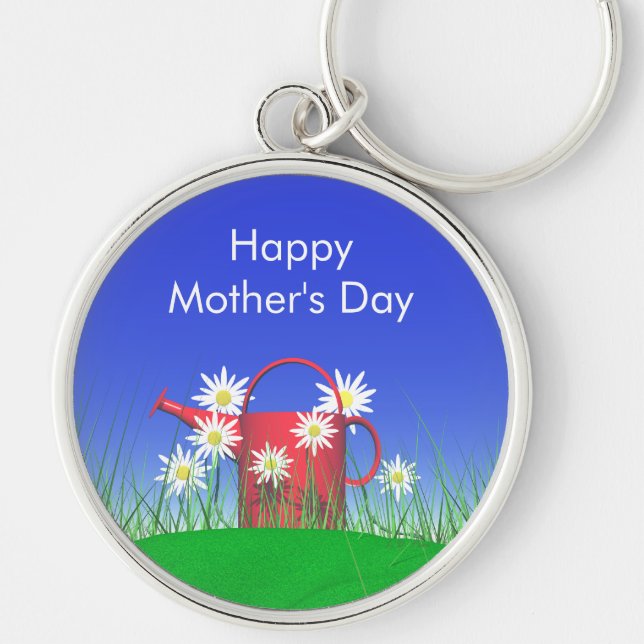 Mors dag Daisy och vattendjur Rund Silverfärgad Nyckelring (Framsidan)