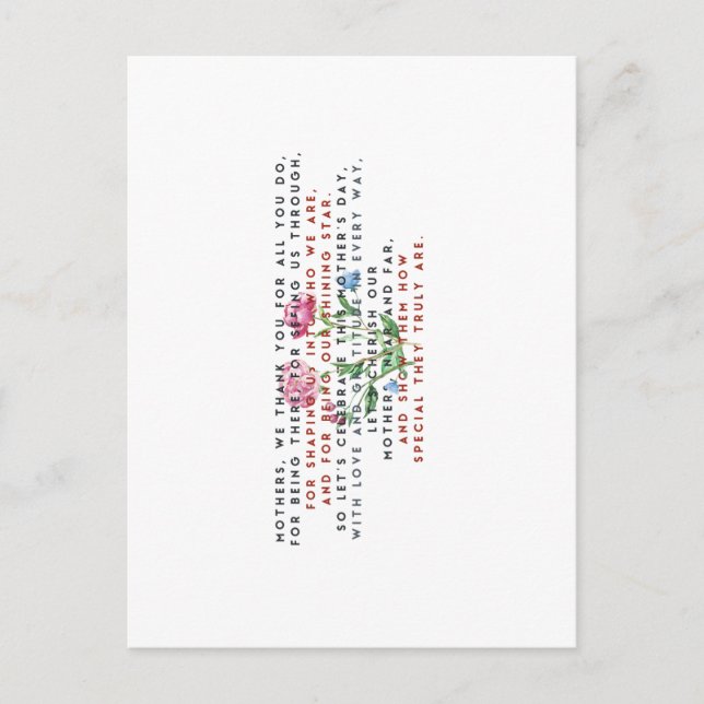 mors dag dikt och blommor T-Shirt Vykort (Framsida)