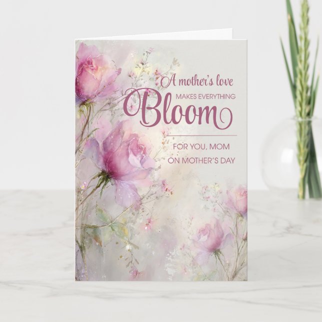 Mors dag Elegant Feminint Rosa Ros Blommig Kort (Framsida)