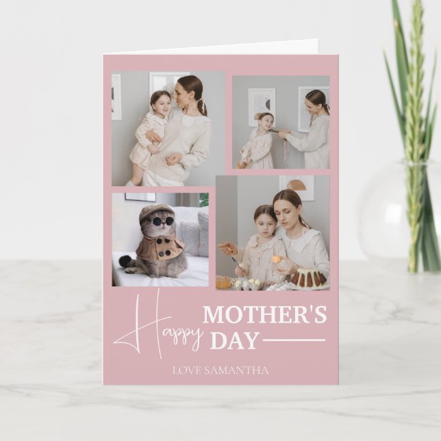 Mors dag enkelt Modern Script 4-foto Kort (Framsida)