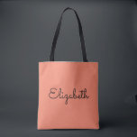 Mors dag ersätt Orangen för namnsvarning för text Tygkasse<br><div class="desc">Byt ut skripttexten Namn här Elegant Modern Minimalistisk designtypografi mall Mors dag Salmon Orange Shopping Shoulder Tote Bag.</div>