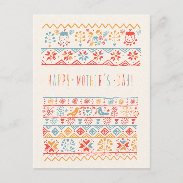 Mors dag fågelblommor i Cute Hand plockade Vykort (Framsida)