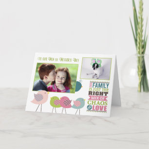 Mors dag Family Chaos & Love birds med 2 foton Kort