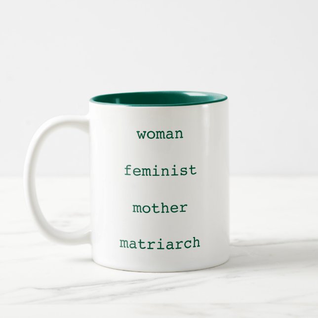 Mors dag Feminist Mörkgrön Maskinskriftstil Två-Tonad Mugg (Vänster)