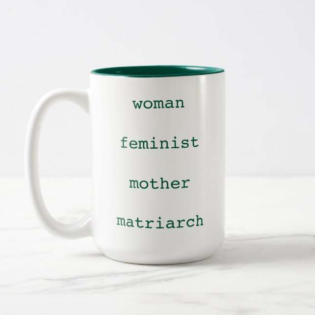 Mors dag Feministisk Mörkgrön Maskinskriftstil Två-Tonad Mugg (Vänster)