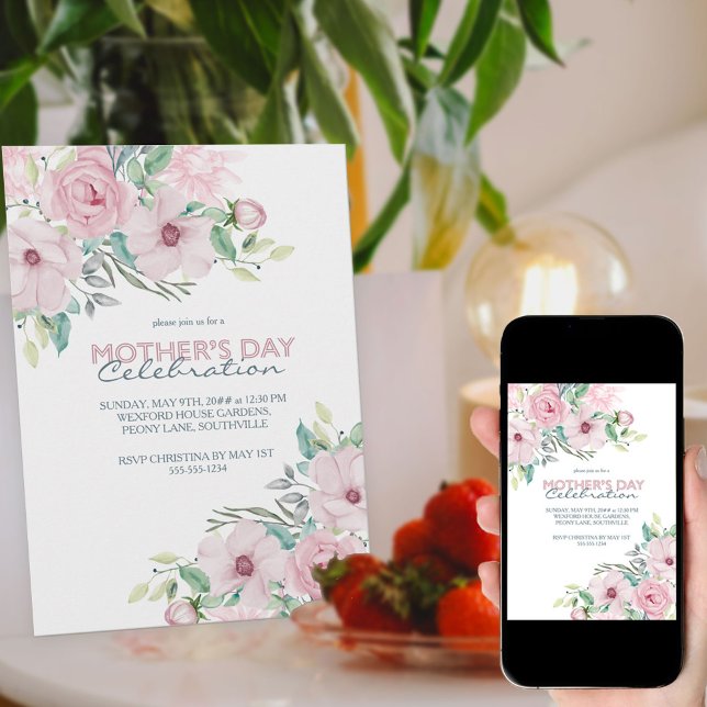 Mors dag Firande Rosa Peony Blommigt Inbjudningar (Skapare uppladdad)