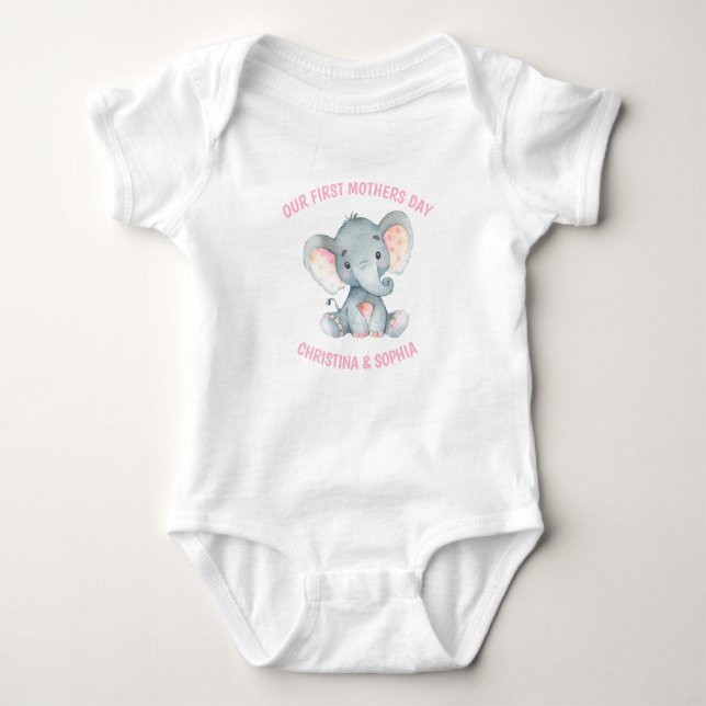 Mors dag Flicka Elephant Rosa T Shirt (Framsida)