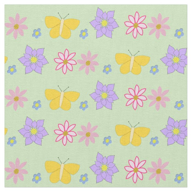 Mors dag Flowers and Butterflies Patternated Tyg (Närbild)