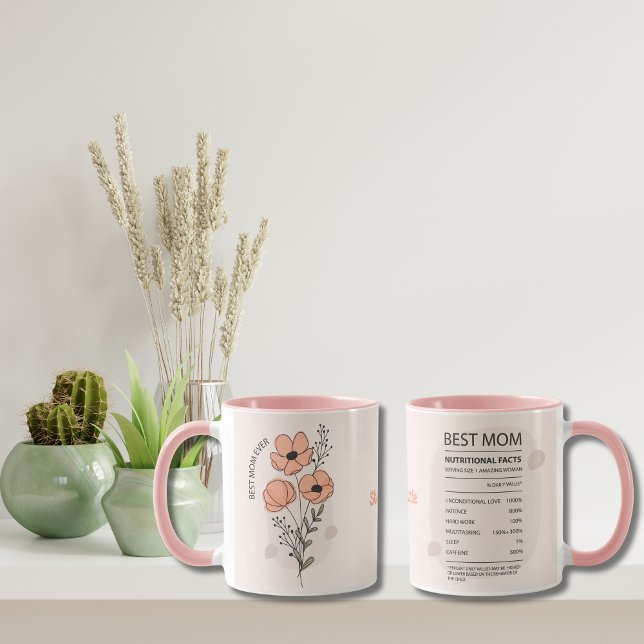 Mors dag födelsedag bästa Mamma någonsin Personlig Mugg (Mother's day gift Best Mom Ever Coffee Mug, Birthday gift for mom, Peach beige boho floral)