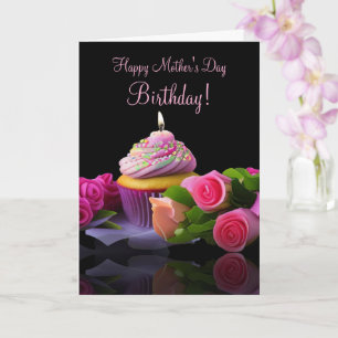 Mors dag Födelsedag med Cupcake och Blommor Kort