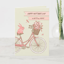 Mors dag för båda mammor Cykel med blommor Kort