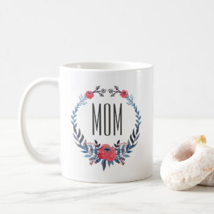 Mors dag för Boho blom- vattenfärgröd ros Kaffemugg