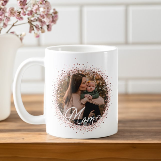 Mors dag för foto för Glitter i Guld Mamma någonsi Kaffemugg (Best Mom Ever Rose Gold Glitter Photo Mother's Day Coffee Mug)