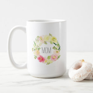 Mors dag för rosa- & gultvattenfärgblommigt kaffemugg