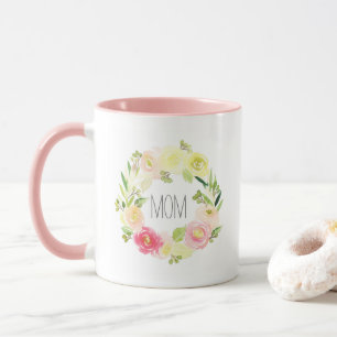 Mors dag för rosa- & gultvattenfärgblommigt   mugg