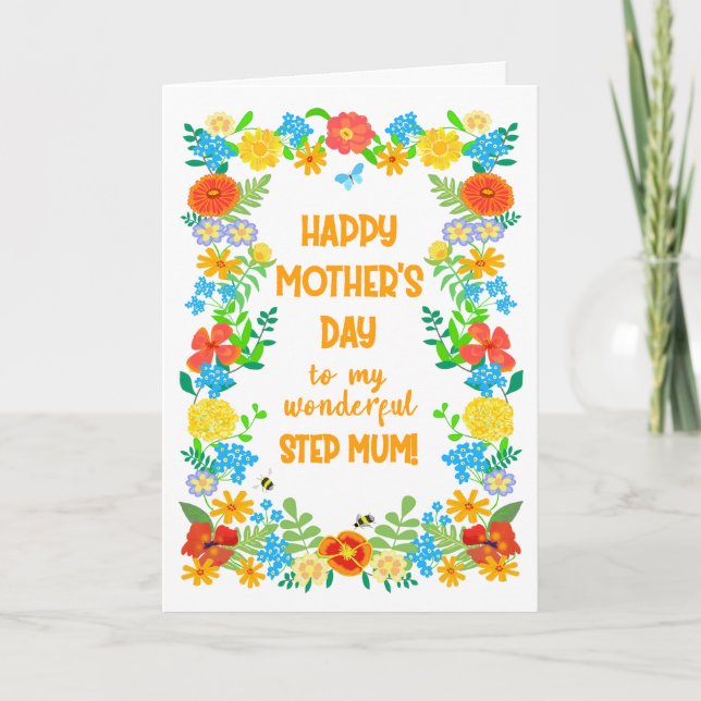 Mors dag för Steg Morsa med Söt Blommigt Gräns Kort (Framsida)