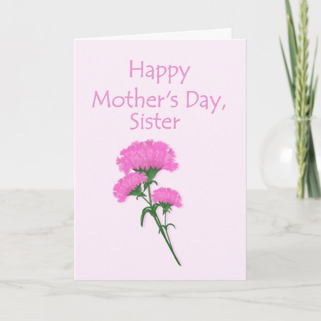 Mors dag för syster med Rosa Carnations Kort (Framsida)