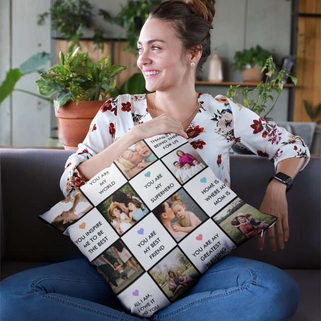 Mors dag fotokollage med bästa Mamma-citat Kudde (Skapare uppladdad)