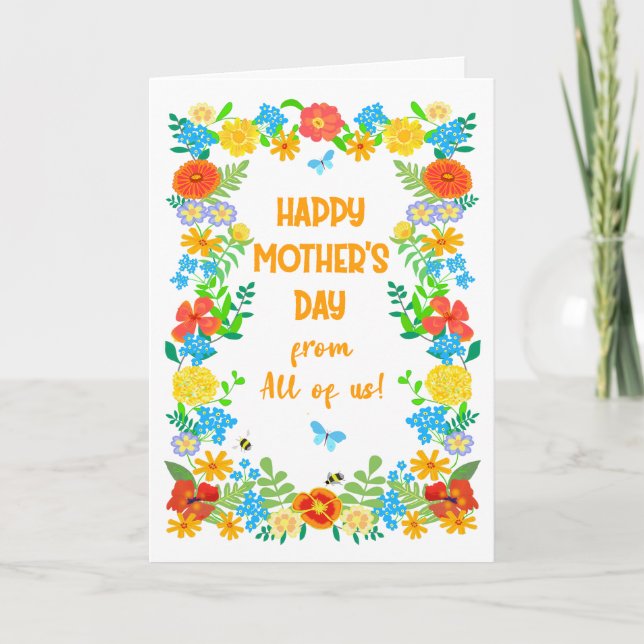 Mors dag från oss alla Vacker blommig ram Kort (Framsida)