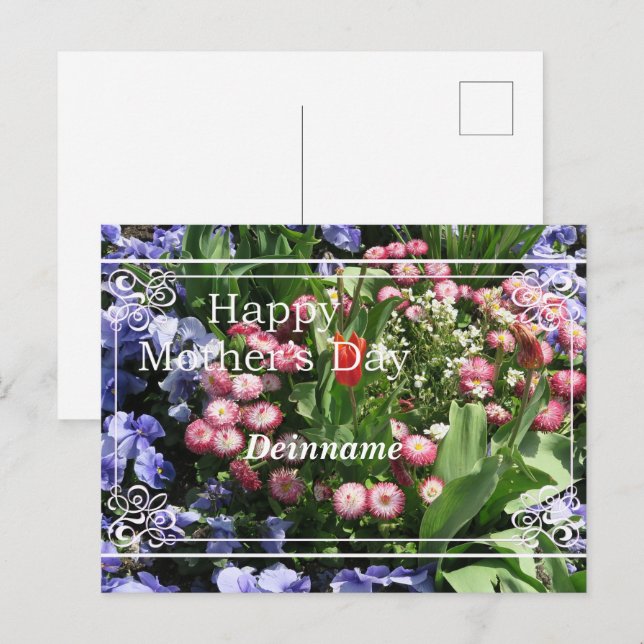 mors dag, frühlingsblumen mit schrift vykort (Fram/baksida)