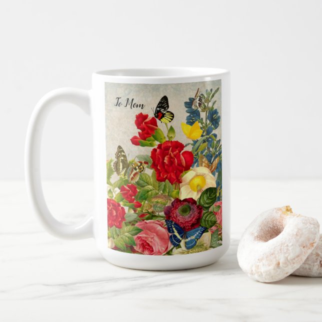 Mors dag Garden Carnations Ro Butterflies Kaffemugg (Med munk)
