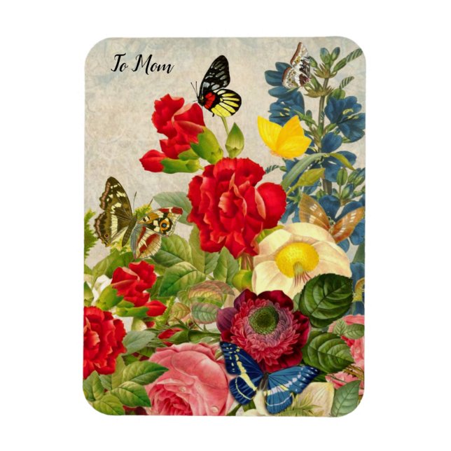 Mors dag Garden Carnations Ro Butterflies Magnet (Vertikal)