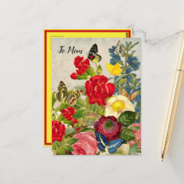 Mors dag Garden Carnations Ro Butterflies Vykort