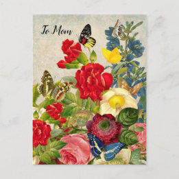 Mors dag Garden Carnations Ro Butterflies Vykort