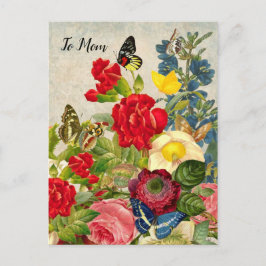 Mors dag Garden Carnations Ro Butterflies Vykort