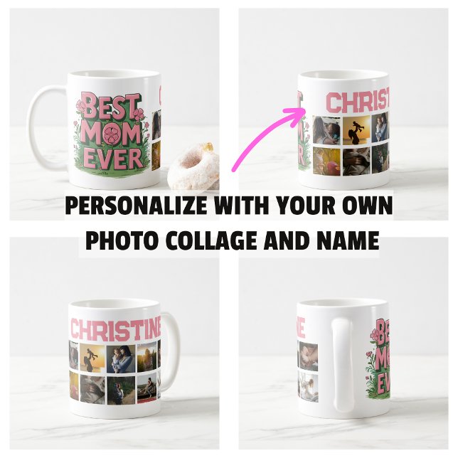 Mors dag Gifs Best Mamma Aldrig Photo Collage Kaffemugg (Mother's Day Gifs Best Mom Ever Photo Collage Mug)
