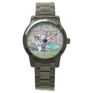 Mors dag Gift, Anpassningsbar Photo Black Armbandsur