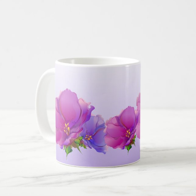 Mors dag Gift för målning av Blommigt med vattenfä Kaffemugg (Framsida vänster)