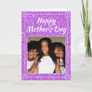 Mors dag Glänsande Rosa Familjefoto Kort