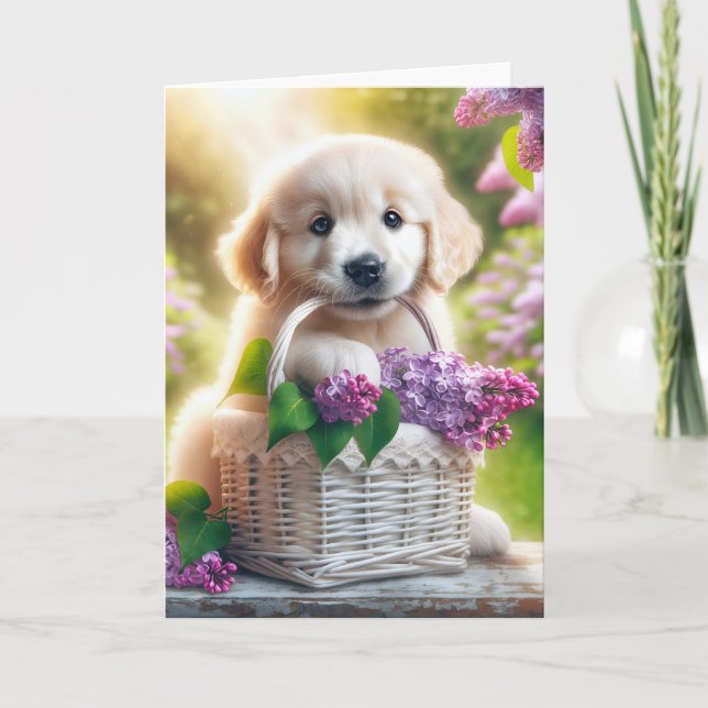 Mors dag Golden Retriever-valp med lilacar Kort (Framsida)