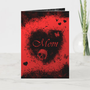 Mors dag Goth Red Black med Döskallar, Hearts Kort