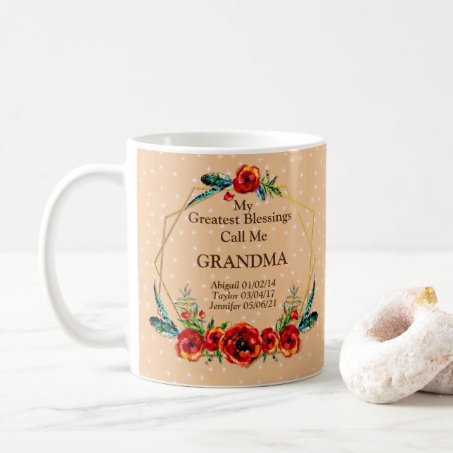 Mors dag Grandma Children Kids Namn Birth Kaffemugg (Med munk)