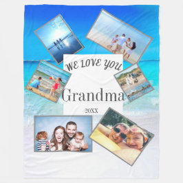 Mors dag Grandma Family Photo Beach Scene Fleecefilt