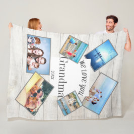 Mors dag Grandma Family Photo Rustic Wood Fleecefilt