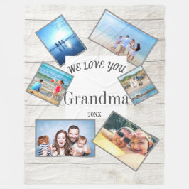 Mors dag Grandma Family Photo Rustic Wood Fleecefilt