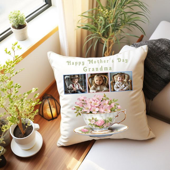 Mors dag Grandma Tekopp Flowers Kudde (Skapare uppladdad)