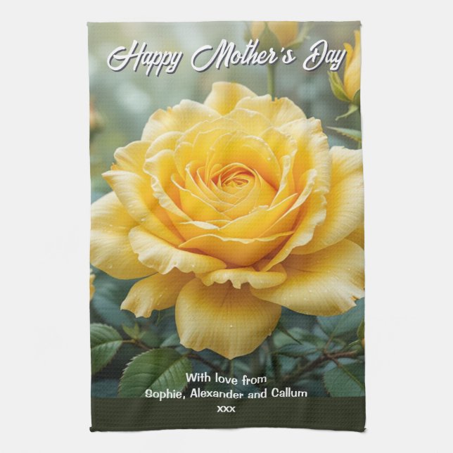 Mors dag gula rosor blommor elegant kök kökshandduk (Vertikal)