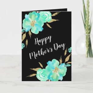 Mors dag Guld Teal Blue Blommigt Anpassad design Kort