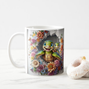 mors dag-havssköldpaddor med färgad Blommigt Kaffemugg