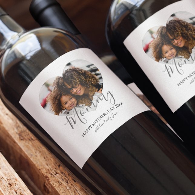 Mors dag Heart Photo Vinflaska Etikett (Skapare uppladdad)